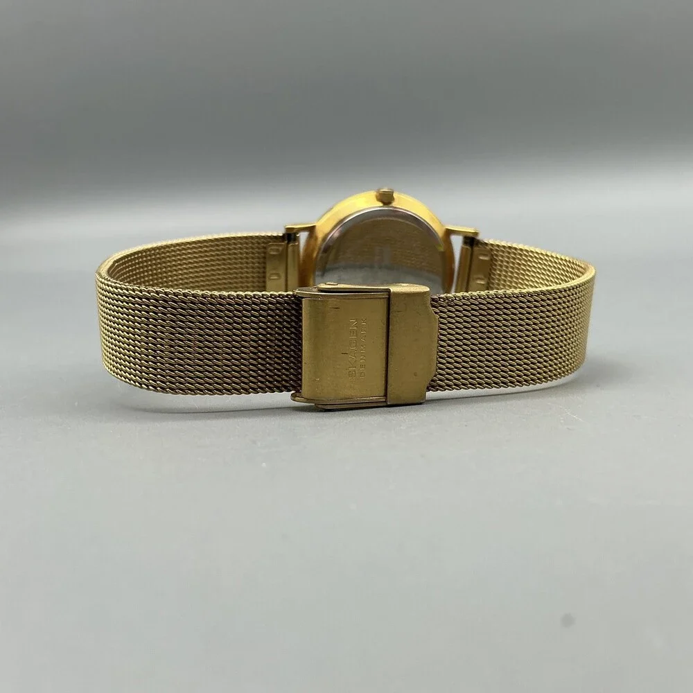 Skagen 16SGS Womens Watch 28mm Silver Gold Tone Mesh Band Date New Battery
